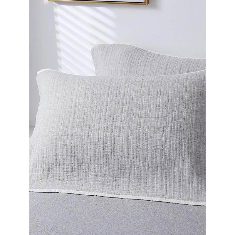 纯棉纱布日式简约四层素色带边纱布枕头巾全棉学生情侣枕巾一对装