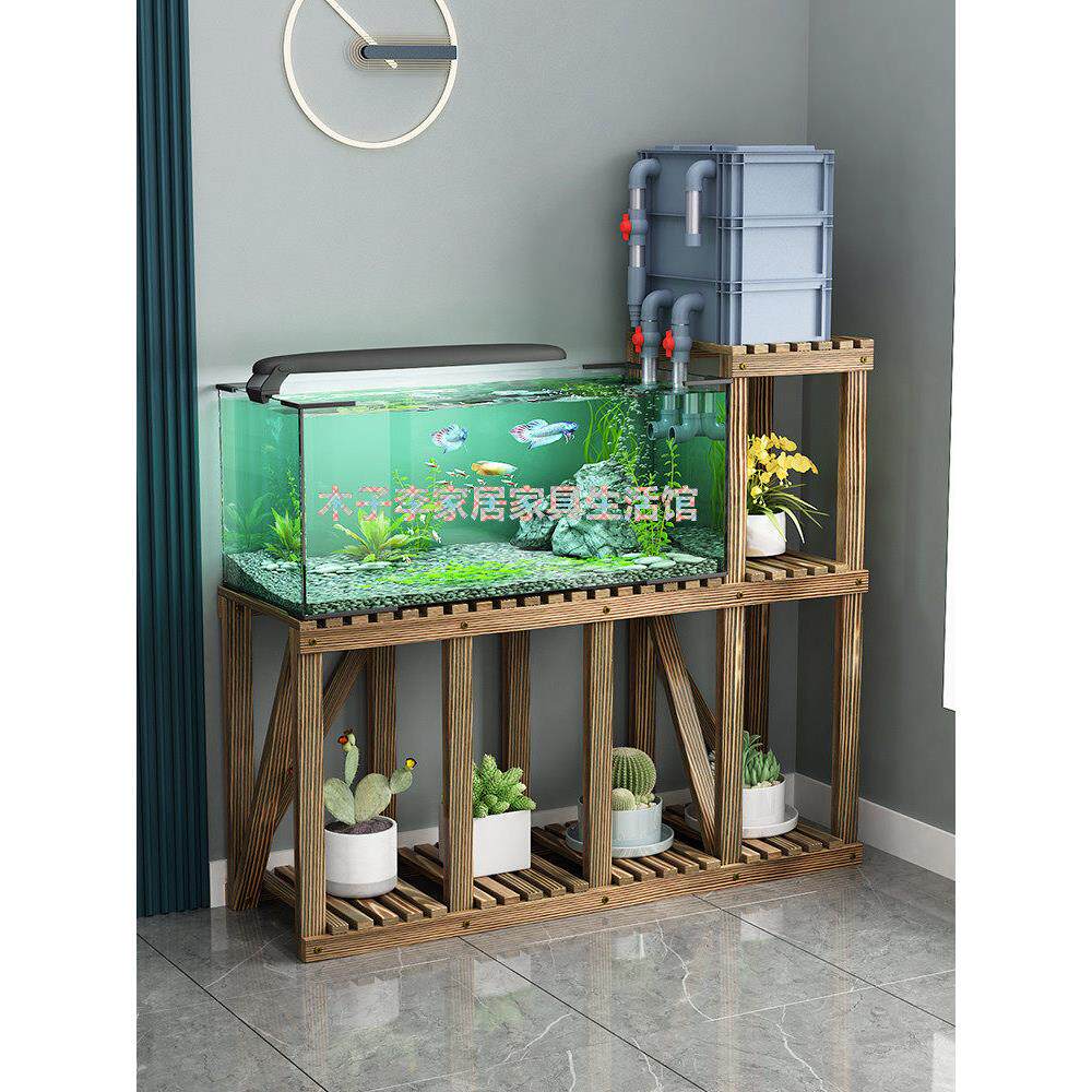 实木鱼缸架特价加厚花架子鱼缸底座底柜多层置物架高低过滤草缸架