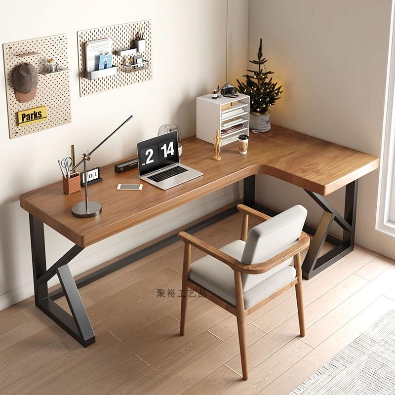 铁艺实木电脑洽谈办公桌书房拐角转角书桌工作台支架长方形墙角桌