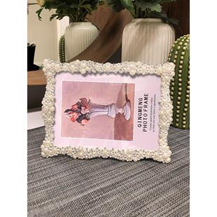 轻奢创意欧式金属珍珠白相框摆台6寸7寸8/10寸情侣毕业婚纱照片框