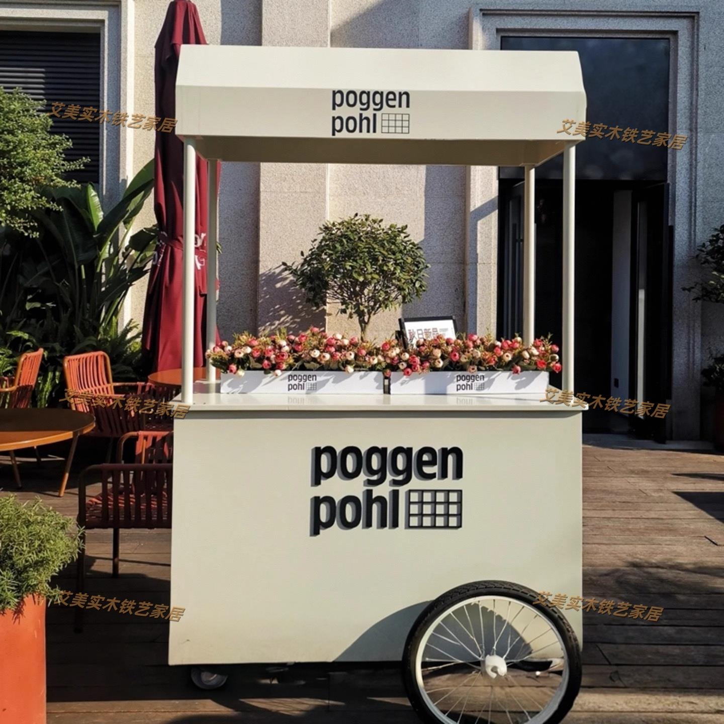 网红花车摆摊餐车铁艺户外移动售货车商场促销车咖啡车奶茶车