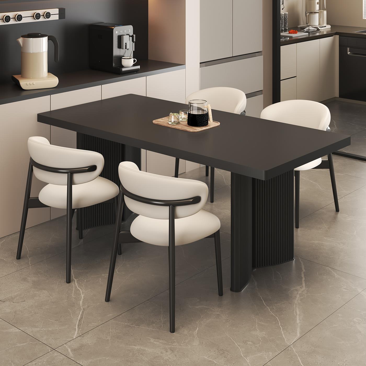 2025小户型意式极简白色岩板长方形餐桌椅组合家用现代简约吃饭桌