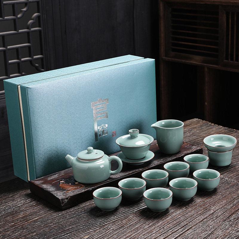 官窑功夫茶具茶杯茶壶套组家用客厅办公室节庆送礼品陶瓷高档礼盒