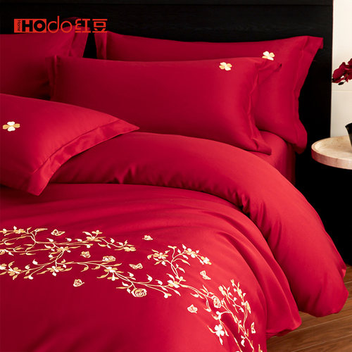 红豆高端结婚床上四件套非纯棉