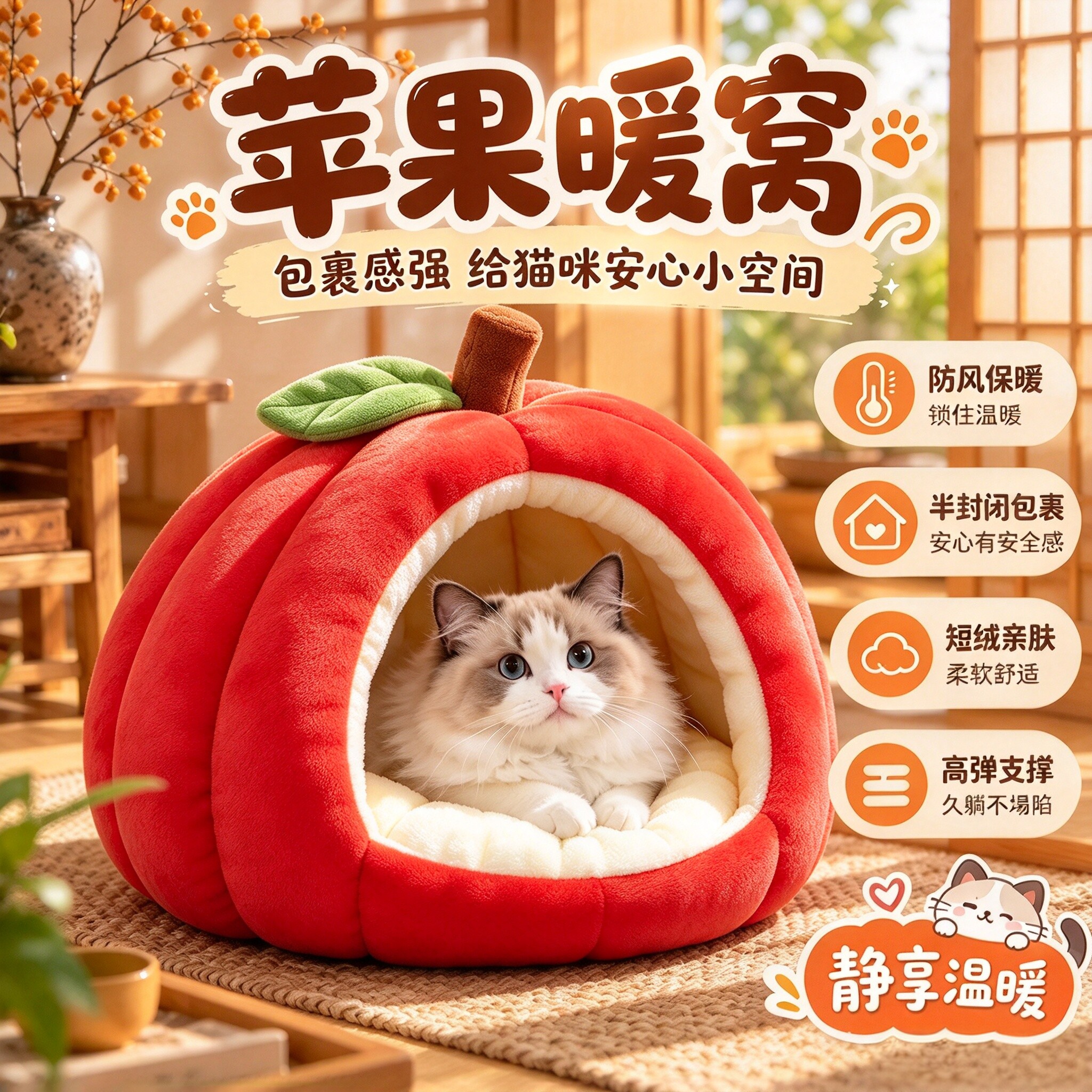推荐!猫窝红苹果宠物窝冬季加厚