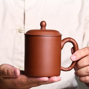 宜兴紫砂杯茶杯纯全手工老紫泥茶具刻K字办公室水杯子带盖玉乳