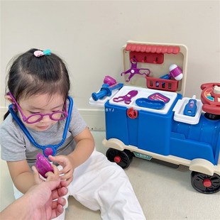 跨境外贸儿童维修工具滑行火车z可收纳拉杆箱过家家场景玩具溜溜
