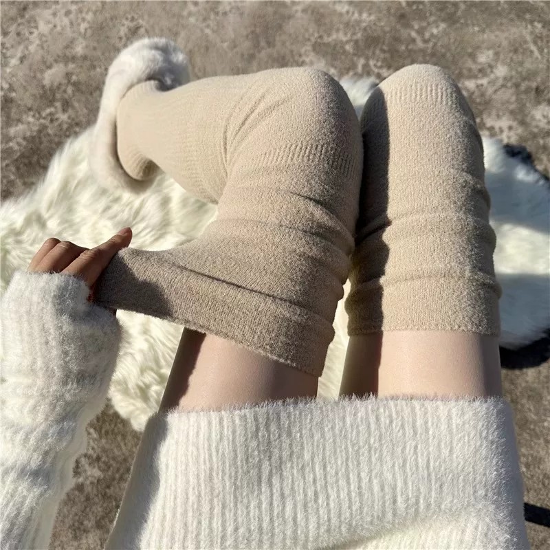 女秋冬加绒加厚防滑过膝堆堆袜