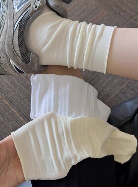 袜子女堆堆袜夏季薄款灰色凉感冰冰袜无骨白色配小皮鞋中筒月子袜