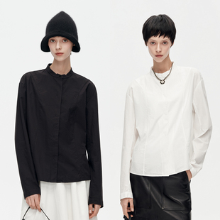 女春季 华吉言 衬衫 100棉贝壳扣小立领宽松显瘦长袖 上衣 尼斯