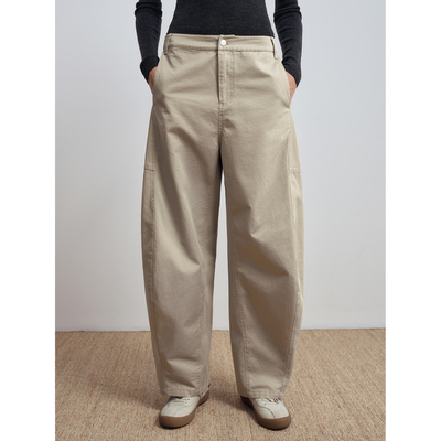 华吉言【咖啡岛】长绒棉高支高密斜纹立裁工装休闲裤阔腿弯刀裤女