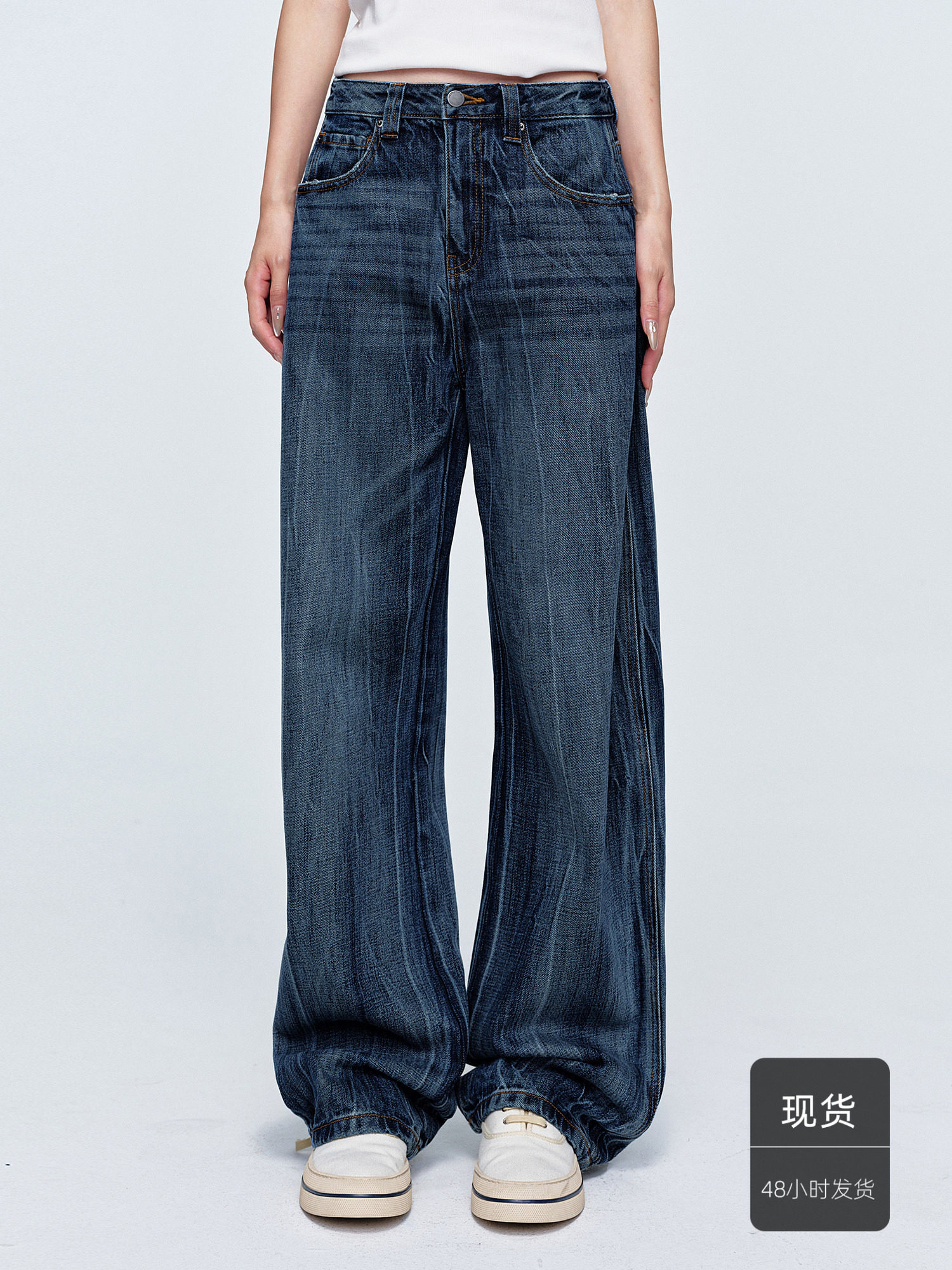 กางเกงยีนส์ซักน้ำ ผ้าเนื้อแน่นลายเส้นแนวตั้ง นำเข้าจากตุรกี รุ่น Hua Jiyuan [Ripple Denim] สำหรับฤดูใบไม้ร่วง รุ่น 2026