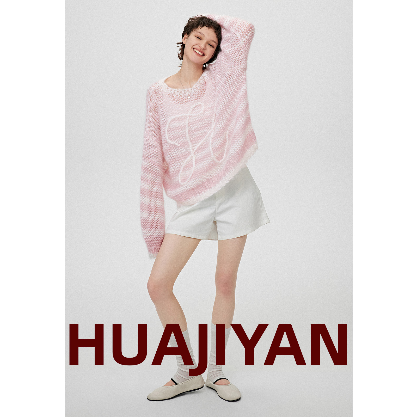 华吉言【蜜桃乌龙】超幼马海毛羊毛混纺独特手工编织绣花毛衣