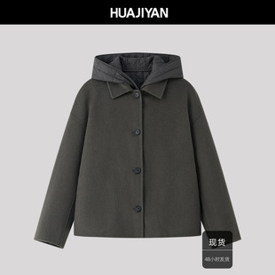 华吉言【黑麦面包】羊毛混纺呢料真两件羊毛内胆棉服外套