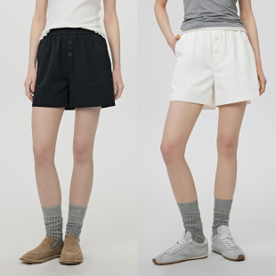 热裤 华吉言 女夏季 全棉二粒扣设计松紧腰宽松百搭短裤 二粒扣