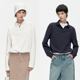 卫衣女春季 定制珠地面料抽绳设计polo领长袖 上衣 海鸥 华吉言