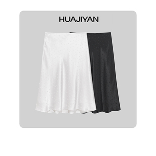 华吉言 100桑蚕丝波点设计丝绸光泽感半裙 波点裙