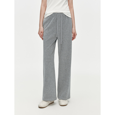 华吉言【糯米】毛圈肌理抽绳松紧腰宽松直筒休闲裤