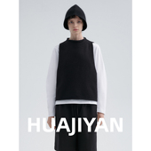 100绵羊毛卷边设计圆领百搭无袖 华吉言 骑士 针织马甲背心女