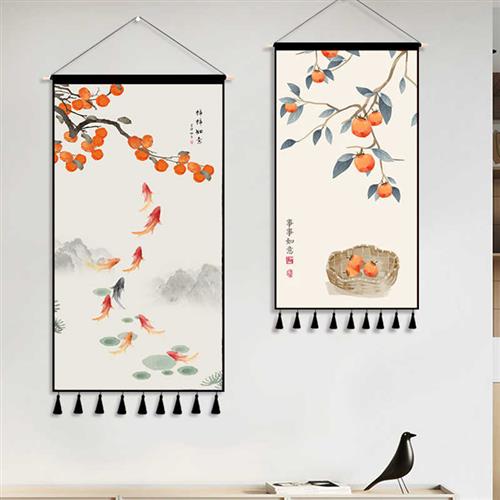 中式布艺挂画客厅玄关竖版挂布挂画墙布挂毯装饰画床头墙面遮丑图片