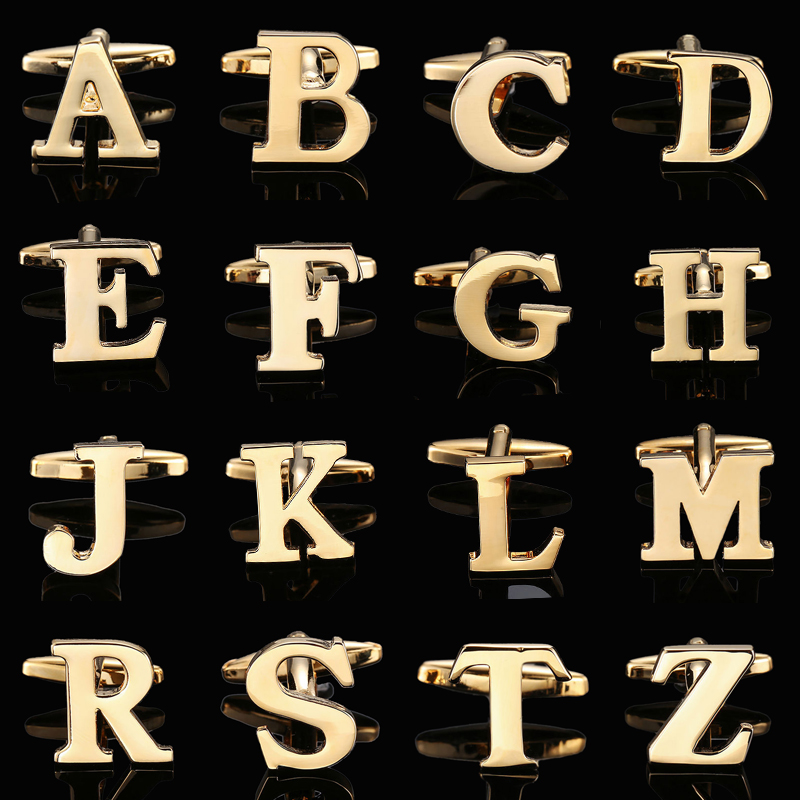 High quality electroplating a-z26 gold letter Cufflinks fash
