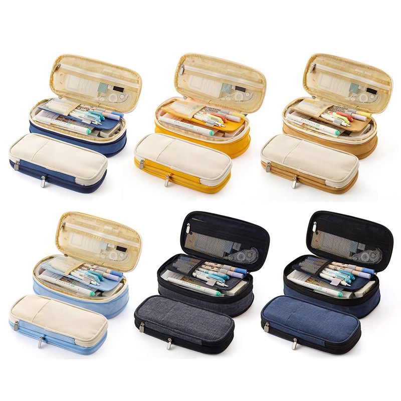 Canvas Large Capacity Pencil Case Splicing Color Pencilcase