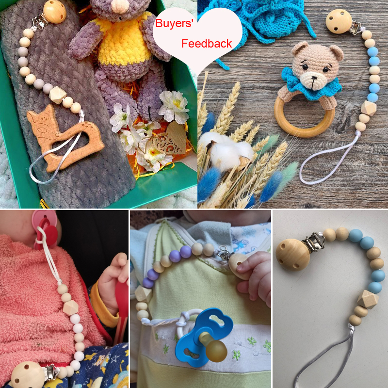 Baby Pacifier Clips Silicone Beads Wooden Teething Chain Inf