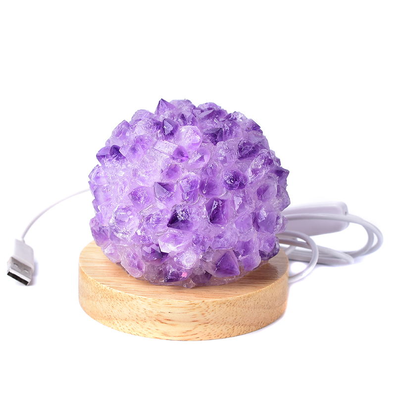天然紫水晶小夜灯摆件紫水晶卧室床头灯小夜灯装饰台灯