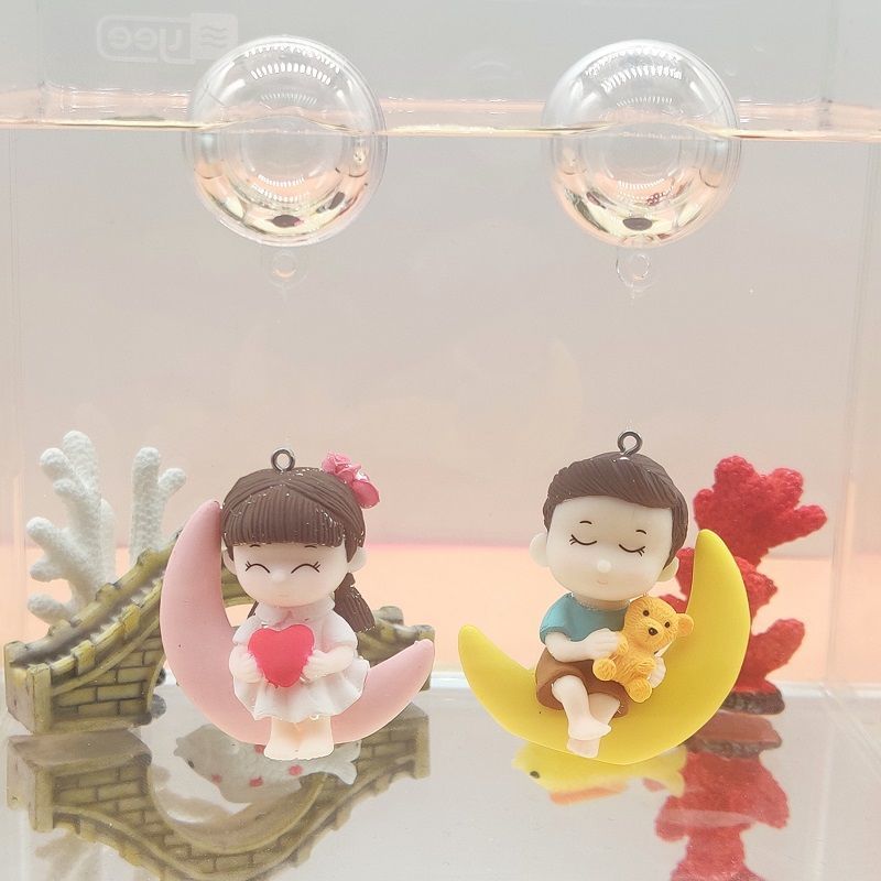 鱼缸造景小人装饰品沉水漂浮透明球情侣人物可爱观赏水族海底世界