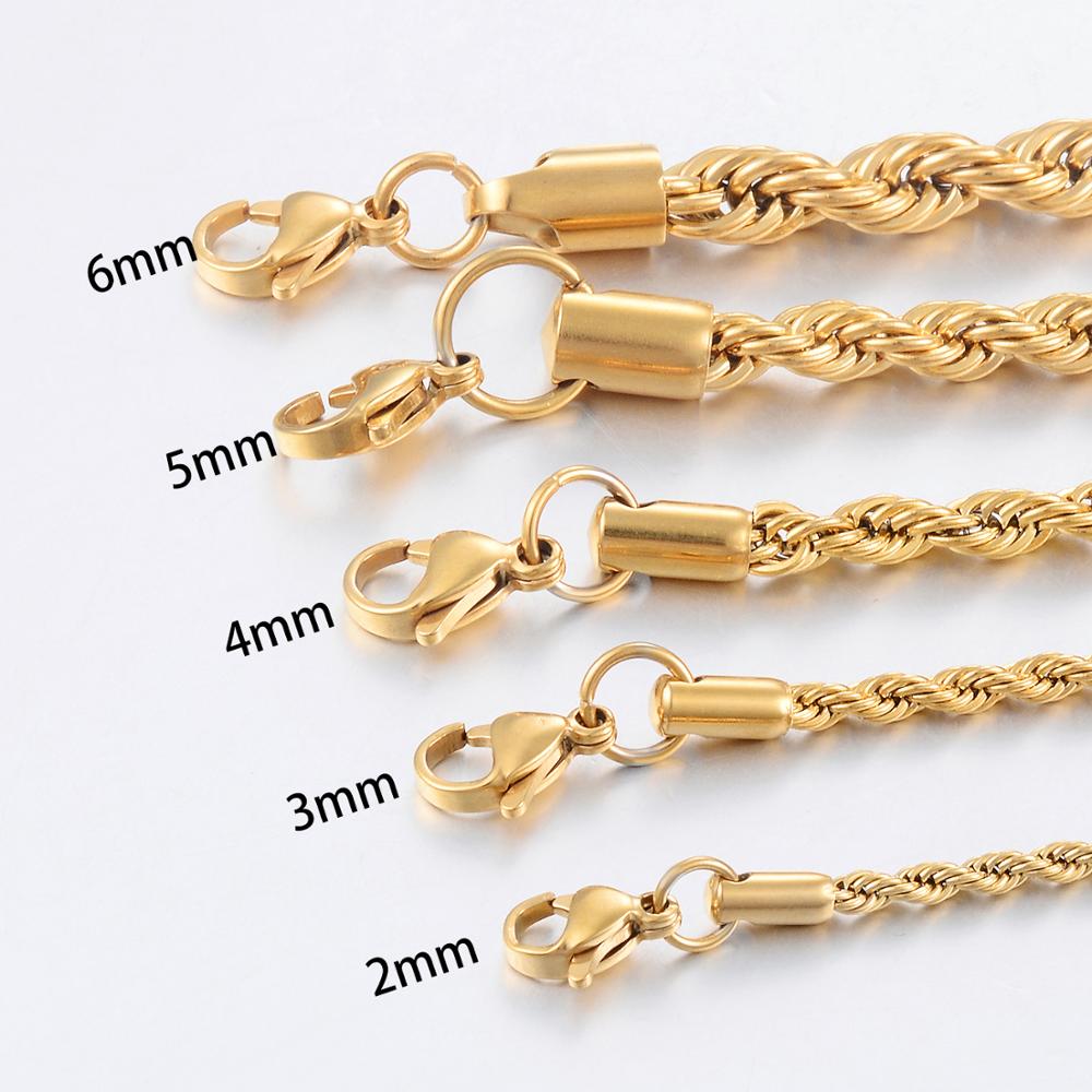 Width 2/4/6mm Stainless Steel Gold Rope Chain Necklace State
