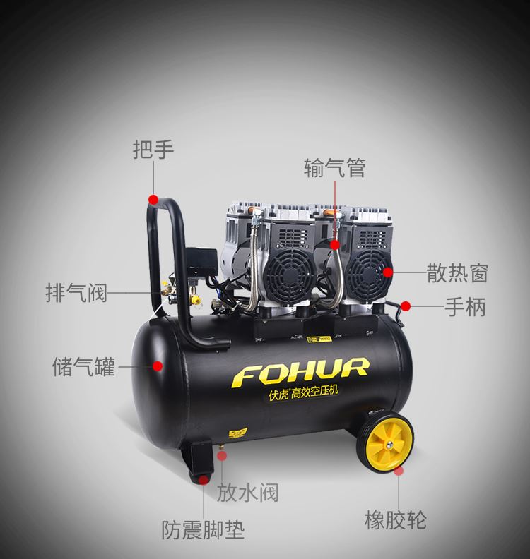 。伏虎圣帕空压机小型高压缩冲气泵静音打气磅木工空压机220v工业