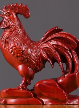 tpz黑檀木雕大公鸡摆件花梨十二生肖木头鸡家居客厅装饰品开业乔