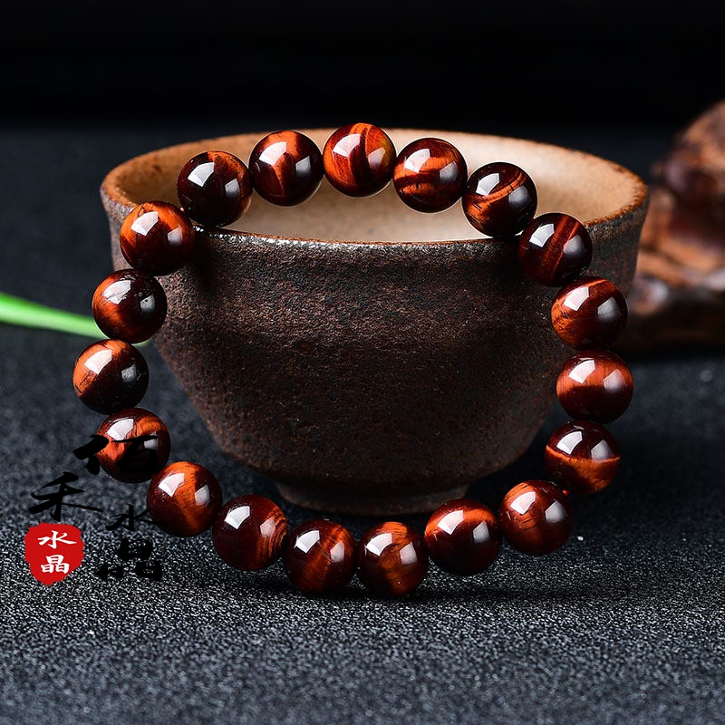 天然红虎眼石单圈手链虎睛石木变石原石加工佛珠手串男女饰品礼物