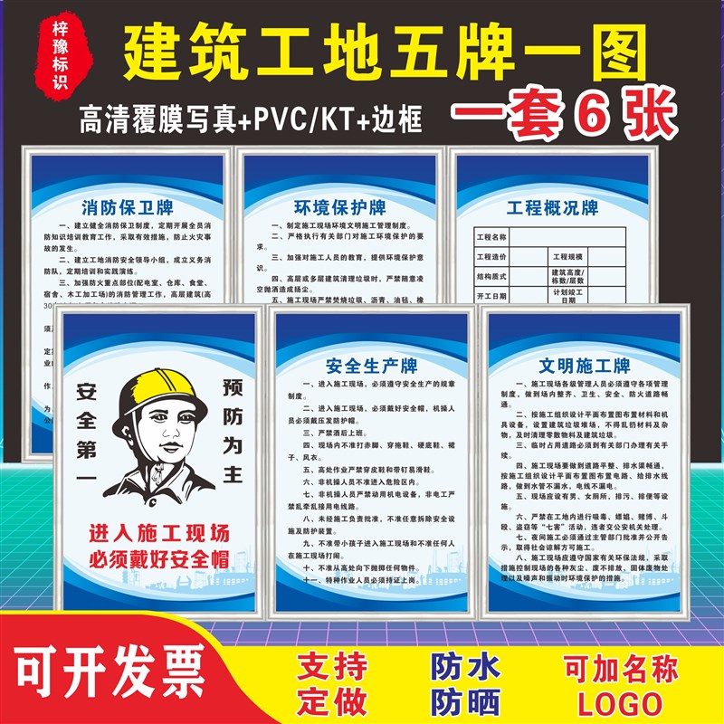 速发建筑工地项目施工五牌一图安全生产文明施工牌八大员工程概况