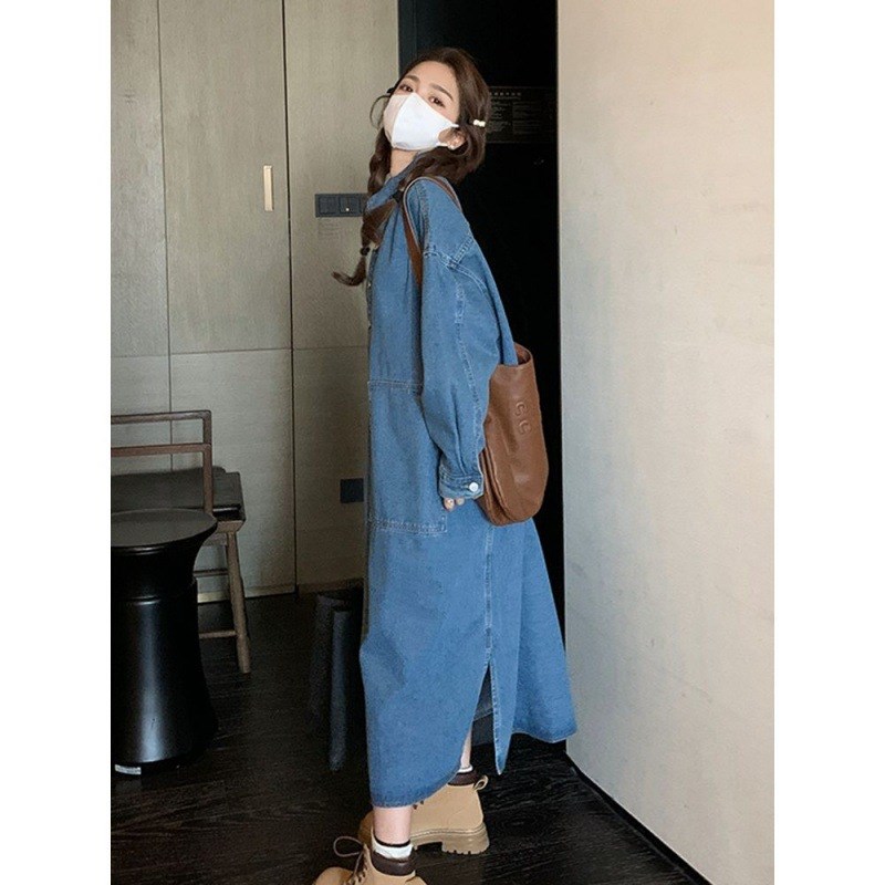 速发大码牛仔0衣裙胖妹妹2连款5新2复古宽松减龄休闲长款裙