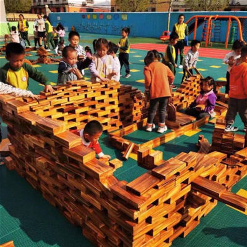 速发幼儿园碳化积木安吉型外大户超大实木建构玩腐碳烧大积木防具
