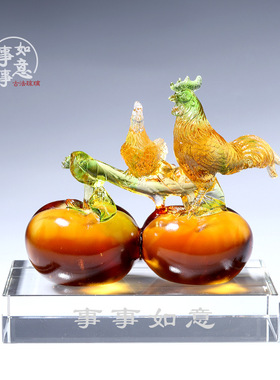 速发琉迁工艺品事事如子柿意生肖摆件乔璃新居礼品送领导同事朋友