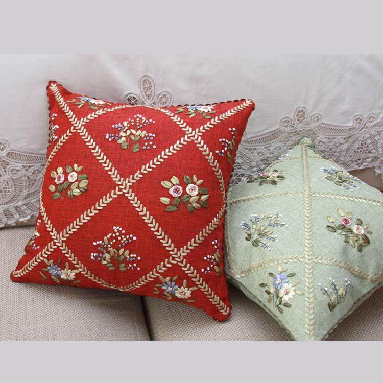锦皓绣品厂家手工绣花十字绣DIY丝带绣靠垫抱枕套 广州04
