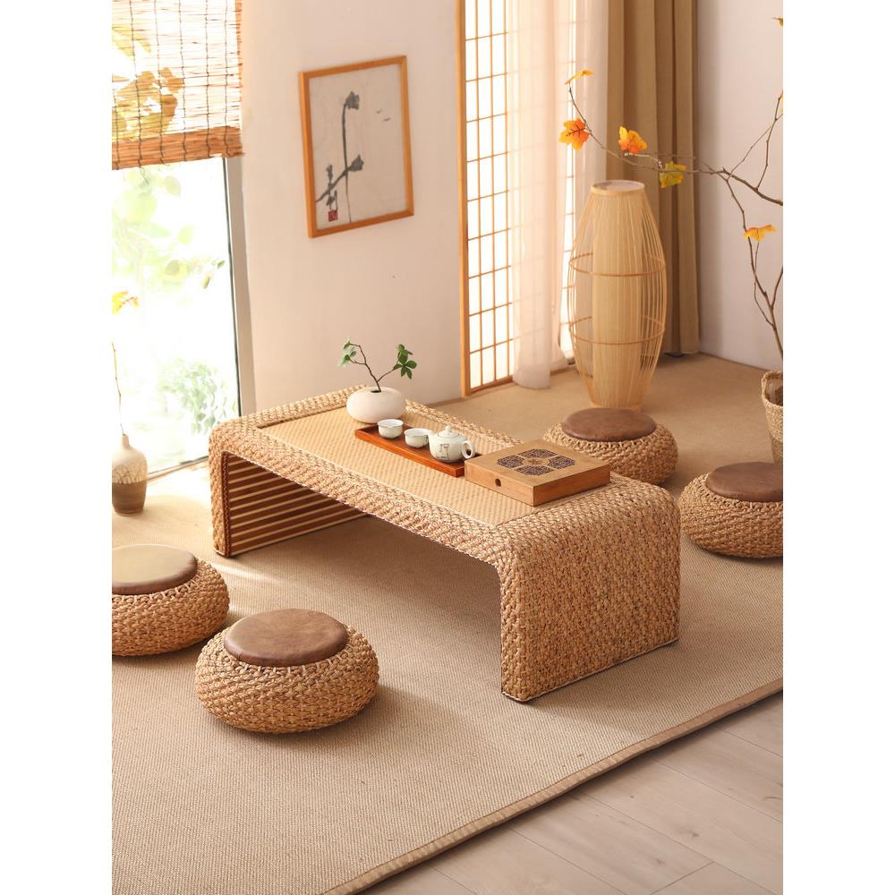 藤编榻榻米茶几茶桌阳台桌简约飘窗桌日式矮桌家用地台组合小桌子