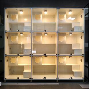 实木三层猫柜子别墅猫笼子展示柜定制繁育宠物猫咖寄养柜猫舍屋房