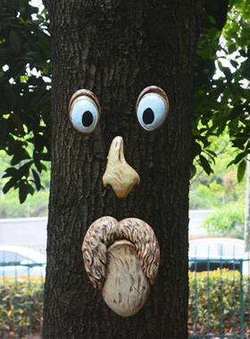 万圣节覆活节 树皮装饰脸树脸怪五官摆件 户外创意装饰树脂工艺品