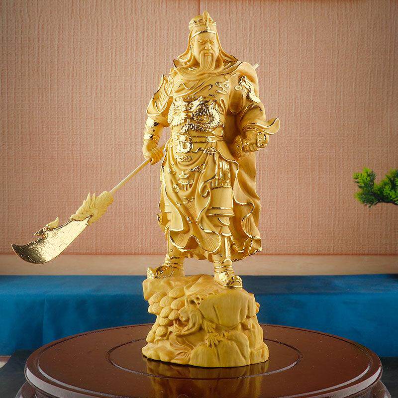 小叶黄杨木雕刻工艺品关公武财神像家居客厅装饰品人物摆件关二爷