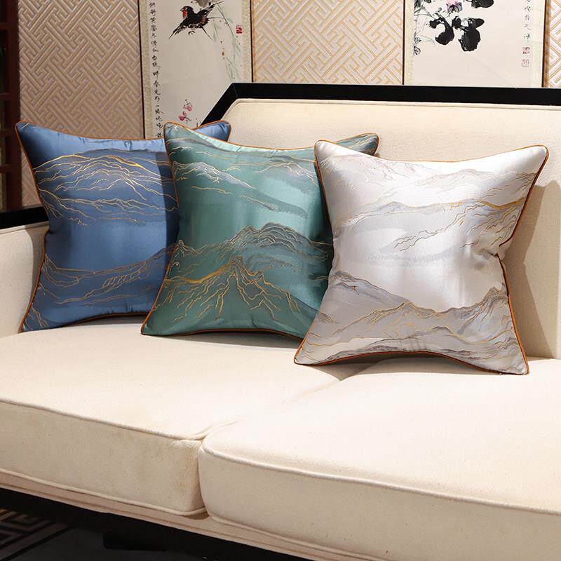 新中式抱枕靠枕红木沙发山水中国风抱枕套办公室靠垫床头大靠背垫