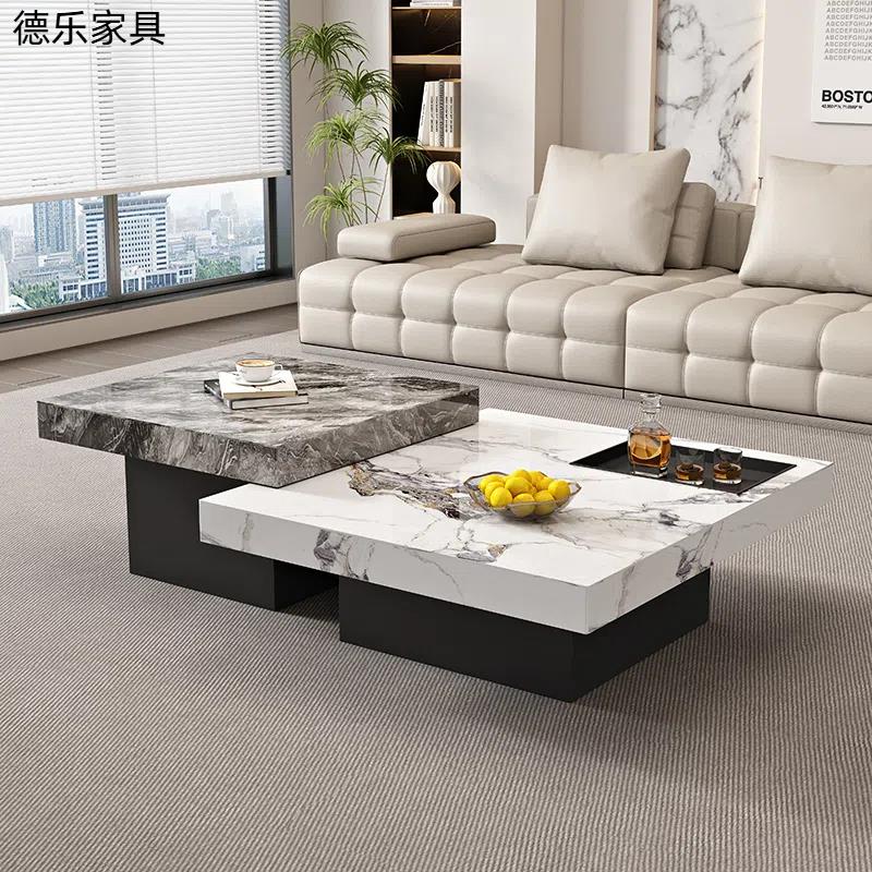 意式极简岩板茶几高级感轻奢现代简约客厅家用大理石方形高低组合