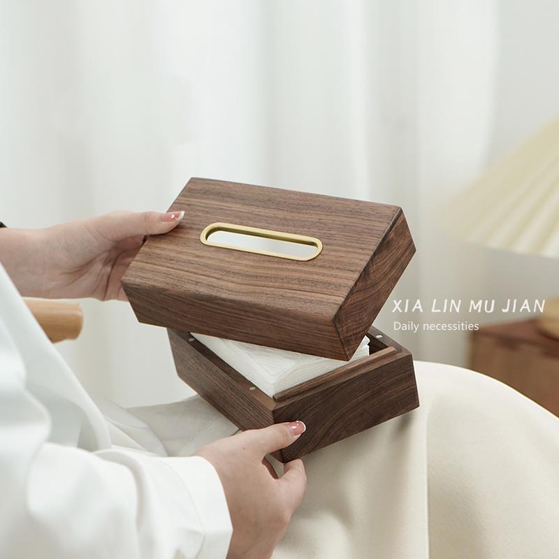 黑胡桃铜口纸巾盒轻奢实木纸抽盒2025新款客厅抽纸盒高档餐厅商用