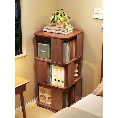 实木旋转书架360度书柜不占地儿童绘本架家用卧室床边书本收纳架