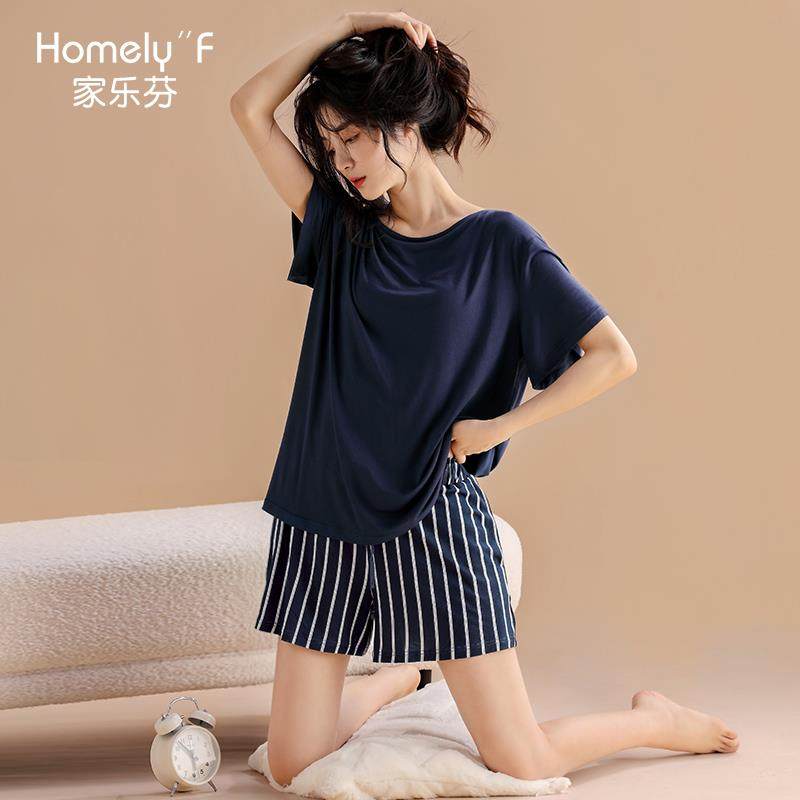 [凉感]家乐芬睡衣女士夏季夏款莫代尔短袖短裤家居服夏天薄款冰丝