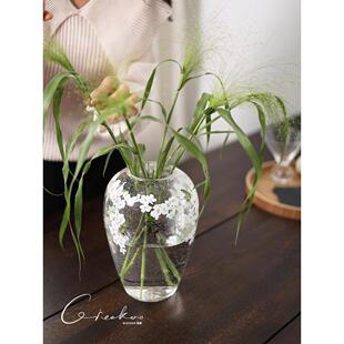 春国之家叠莲花春雨玻璃花瓶轻奢高端花罐客厅插花装饰品