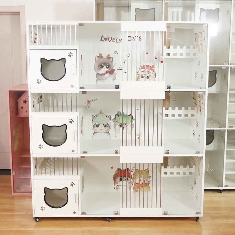猫别墅实木猫柜定制猫窝恒温猫笼子三层宠物店展示柜家用寄养繁殖
