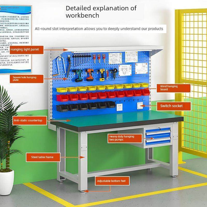 防静电工作台电子维修桌面重型不锈钢钳工台带灯抽屉电子实验室用